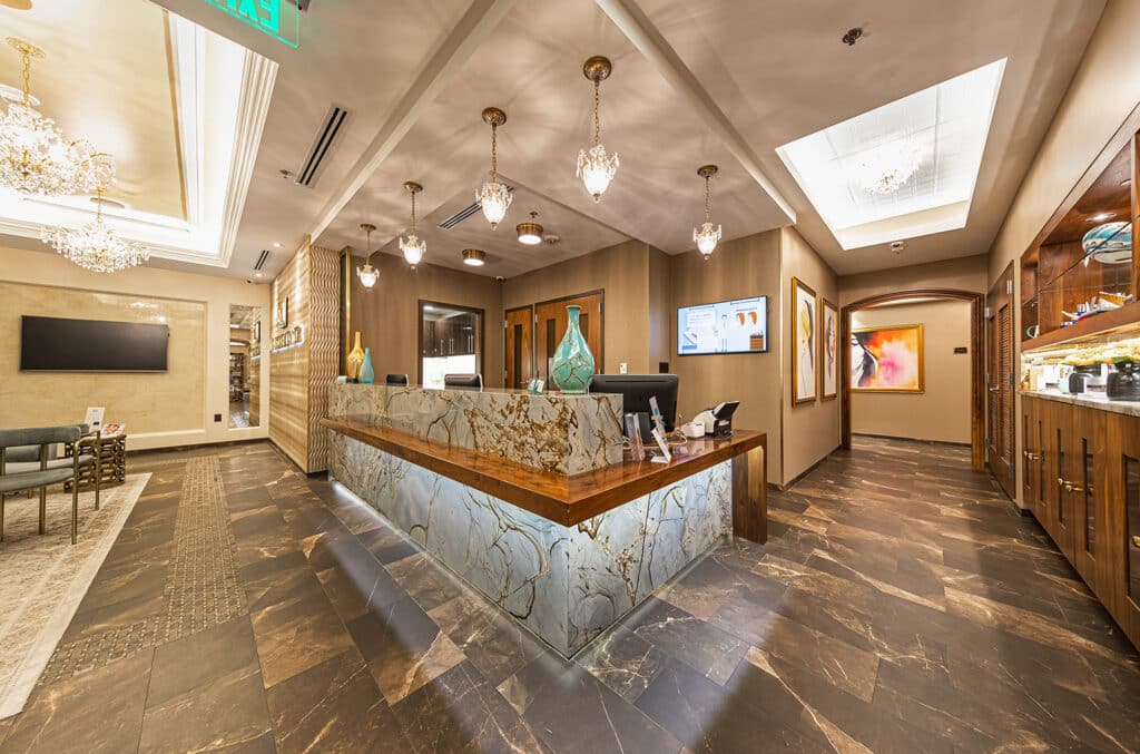 Marble reception desk at The Naderi Center in Reston, Virginia