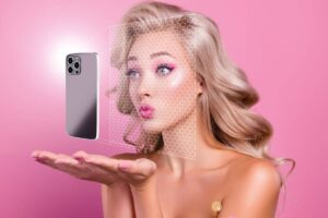 Woman imagining a filter-like transformation, highlighting the contrast between real facelifts and digital filter effects.