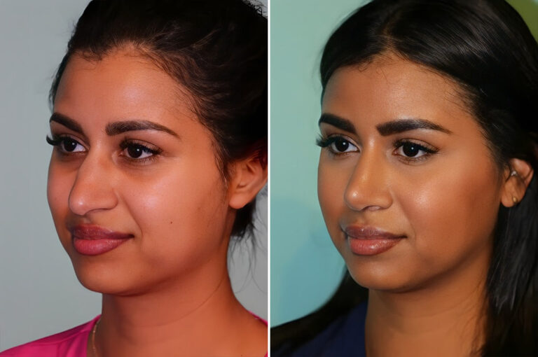 Before and after rhinoplasty by Dr. Shervin Naderi: a shorter nose with a refined tip