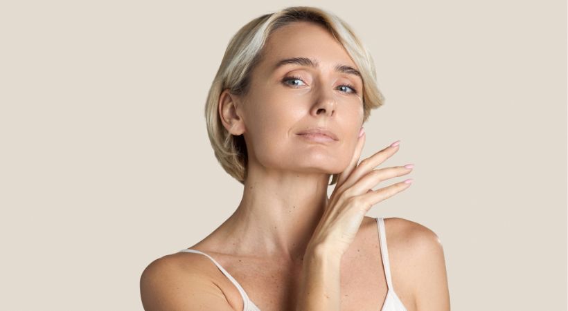 Woman with smooth firm facial skin representing natural facial rejuvenation and improved skin quality after PRF treatment.