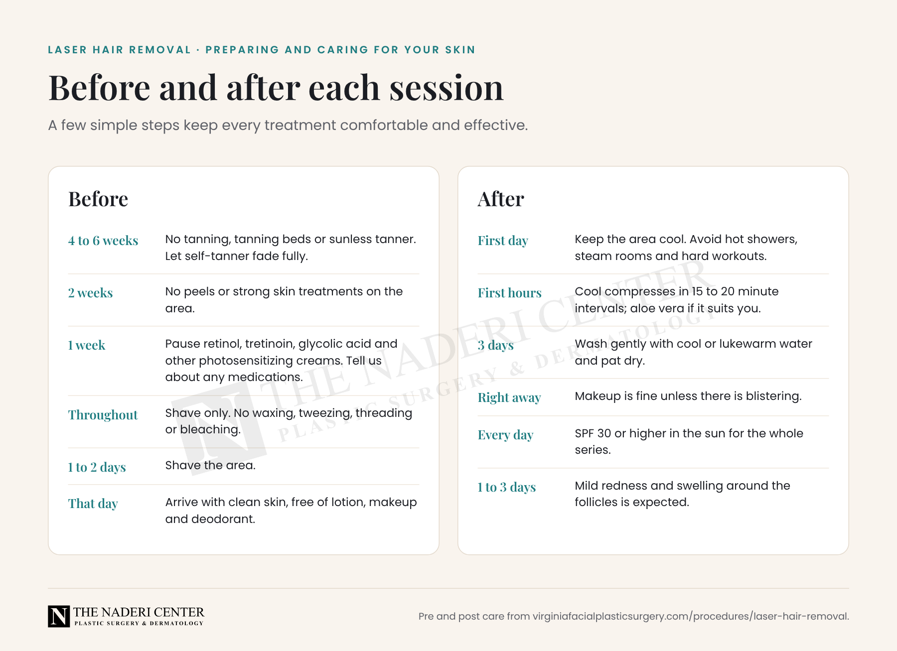 Checklist of what to do before and after a laser hair removal session