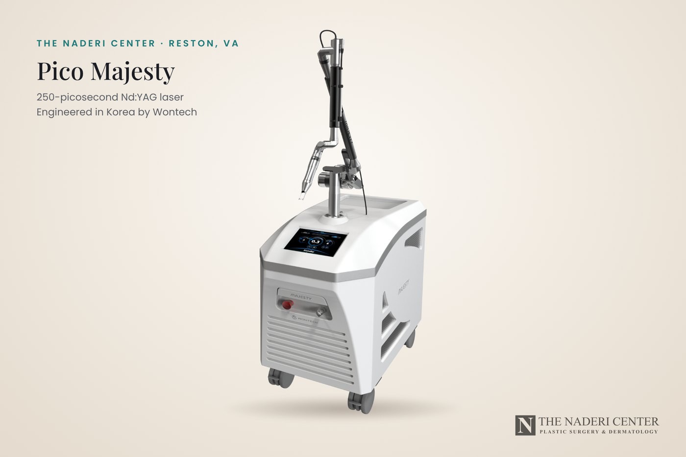 The Pico Majesty 250-picosecond Nd:YAG laser by Wontech, used at The Naderi Center in Reston, VA